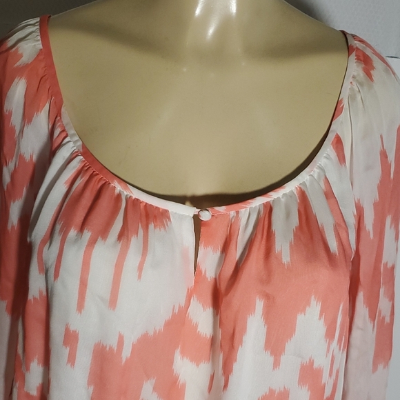 Shoshanna 100% Silk Blouse Women's Size 8 Coral and White Blouse - Picture 4 of 12